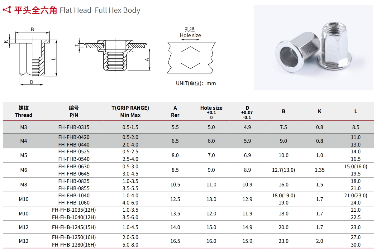 Flat Head Full Hex Body Rivet Nut